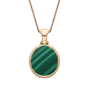 9ct Rose Gold Whitby Jet Malachite Small Double Sided Pear Fob Necklace, P220.