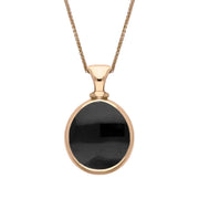 9ct Rose Gold Whitby Jet Malachite Small Double Sided Pear Fob Necklace, P220_2.
