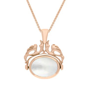9ct Rose Gold Whitby Jet Mother Of Pearl Double Sided Oval Swivel Fob Necklace, P104_4.
