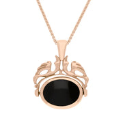 9ct Rose Gold Whitby Jet Mother Of Pearl Double Sided Oval Swivel Fob Necklace, P104_4_2.