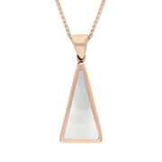 9ct Rose Gold Whitby Jet Mother Of Pearl Small Double Sided Triangular Fob Necklace, P834.
