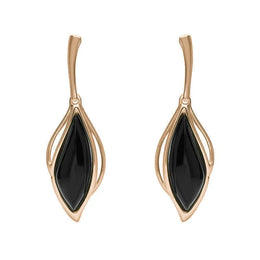 9ct Rose Gold Whitby Jet Open Marquise Drop Earrings, E2437