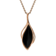 9ct Rose Gold Whitby Jet Open Marquise Shaped Necklace, P3370
