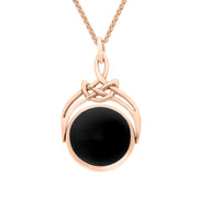 9ct Rose Gold Whitby Jet Turquoise Round Swivel Fob Necklace, P258_12_2.