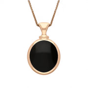 9ct Rose Gold Whitby Jet Turquoise Small Double Sided Oval Fob Necklace, P219_2.