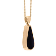 9ct Rose Gold Whitby Jet Turquoise Small Double Sided Pear Cut Fob Necklace, P835_3.