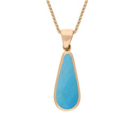 9ct Rose Gold Whitby Jet Turquoise Small Double Sided Pear Cut Fob Necklace, P835.