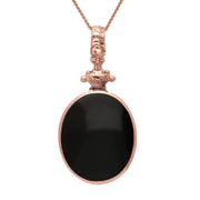 9ct Rose Gold Whitby Jet White Mother Of Pearl Double Sided Oval Fob Necklace, P100_2.