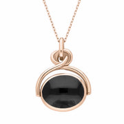 9ct Rose Gold Whitby Jet White Mother of Pearl Oval Swivel Fob Necklace, P096.
