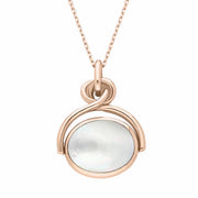 9ct Rose Gold Whitby Jet White Mother of Pearl Oval Swivel Fob Necklace, P096_2.
