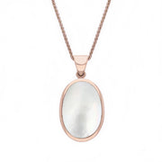 9ct Rose Gold Whitby Jet White Mother Of Pearl Small Double Sided Fob Necklace, P832.