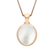 9ct Rose Gold Whitby Jet White Mother Of Pearl Small Double Sided Oval Fob Necklace, P219_2.