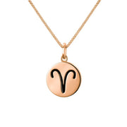 9ct Rose Gold Whitby Jet Zodiac Aries Round Necklace, P3600.