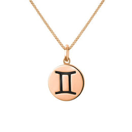 9ct Rose Gold Whitby Jet Zodiac Gemini Round Necklace, P3609.