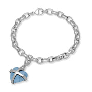 9ct White Gold Aquamarine Medium Cross Heart Charm Bracelet, B1210