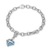 9ct White Gold Aquamarine Small Cross Heart Charm Bracelet, B1209