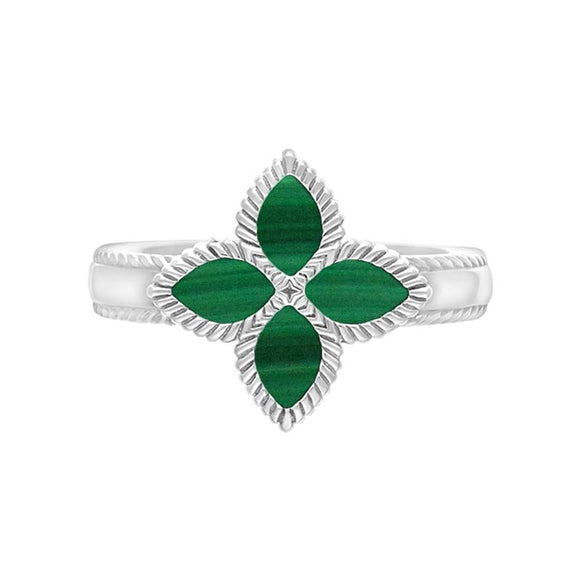 9ct White Gold Malachite Eden Marquise Flower Ring