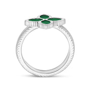 9ct White Gold Malachite Eden Marquise Flower Ring