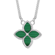 9ct White Gold Malachite Bloom Small Flower Ball Edge Necklace, N1155