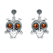 9ct White Gold Amber Orange Owl Stud Earrings E2329