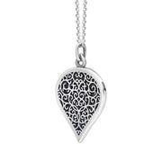 9ct White Gold Blue Goldstone Flore Filigree Large Heart Necklace. P3631._2
