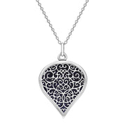 9ct White Gold Blue Goldstone Flore Filigree Large Heart Necklace. P3631.