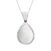 9ct White Gold Blue John White Mother Of Pearl Double Sided Celtic Edge Pear Cut Fob Necklace, P410_2.