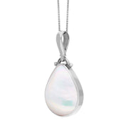 9ct White Gold Blue John Mother of Pearl Double Sided Pear Fob Necklace, P056_3.