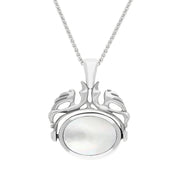 9ct White Gold Blue John Mother Of Pearl Double Sided Oval Swivel Fob Necklace, P104_4_2.