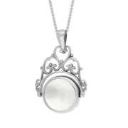 9ct White Gold Blue John Mother Of Pearl Double Sided Round Swivel Fob Necklace, P110_2_3.