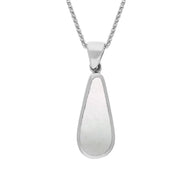 9ct White Gold Blue John Mother Of Pearl Small Double Sided Pear Cut Fob Necklace, P835_2.