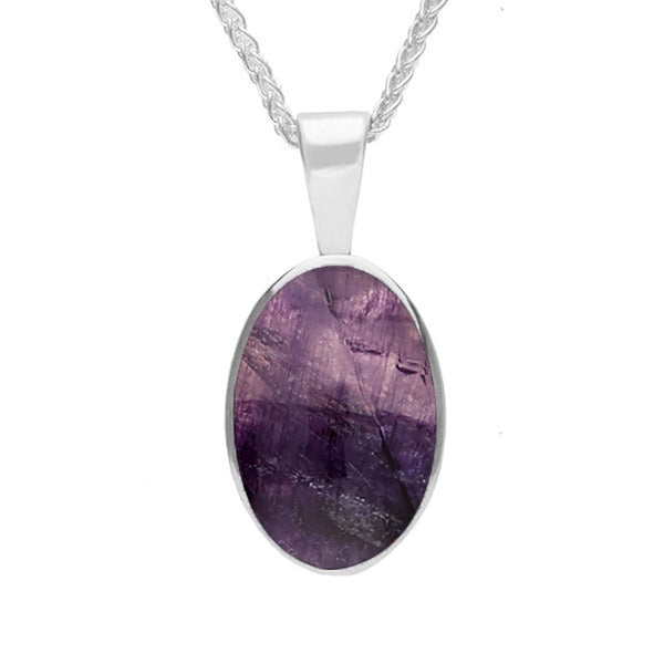 9ct White Gold Blue John Oval Necklace. P019. 