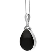 9ct White Gold Blue John Whitby Jet Double Sided Pear Fob Necklace, P056_3.