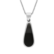 9ct White Gold Blue John Whitby Jet Small Double Sided Pear Cut Fob Necklace, P835.