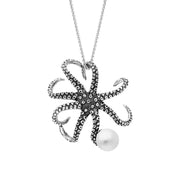 9ct White Gold Freshwater Pearl Bead Octopus Necklace, P3410.