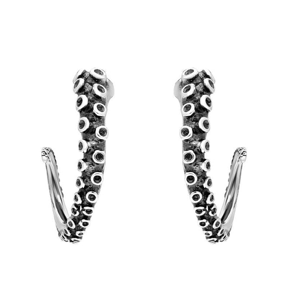 9ct White Gold Tentacle Hoop Earrings