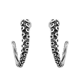 9ct White Gold Tentacle Hoop Earrings
