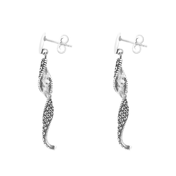 9ct White Gold Tentacle Twist Drop Earrings