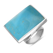 9ct White Gold Turquoise Hallmark Large Square Ring. R605_FH.