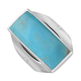 9ct White Gold Turquoise Hallmark Medium Oblong Ring. R065_FH