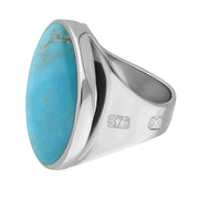 9ct White Gold Turquoise Hallmark Medium Round Ring