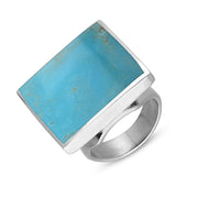 9ct White Gold Sterling Silver Turquoise Hallmark Medium Square Ring. R604_FH.