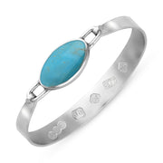 9ct White Gold Turquoise Hallmark Wide Oval Bangle, B020_FH