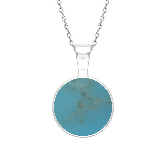 9ct White Gold Turquoise Heritage Round Necklace. P018.