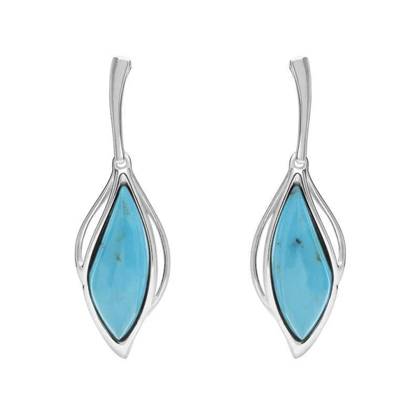 9ct White Gold Turquoise Open Marquise Drop Earrings, E2437