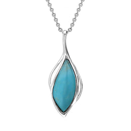 9ct White Gold Turquoise Open Marquise Shaped Necklace, P3370