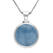 9ct White Gold Whitby Jet Aquamarine Double Sided Round Dinky Fob Necklace, P218.