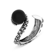 9ct White Gold Whitby Jet Bead Swirl Tentacle Ring, R1184.