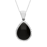 9ct White Gold Whitby Jet Blue John Double Sided Celtic Edge Pear Cut Fob Necklace, P410.