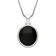 9ct White Gold Whitby Jet Blue John Small Double Sided Oval Fob Necklace, P219_2.